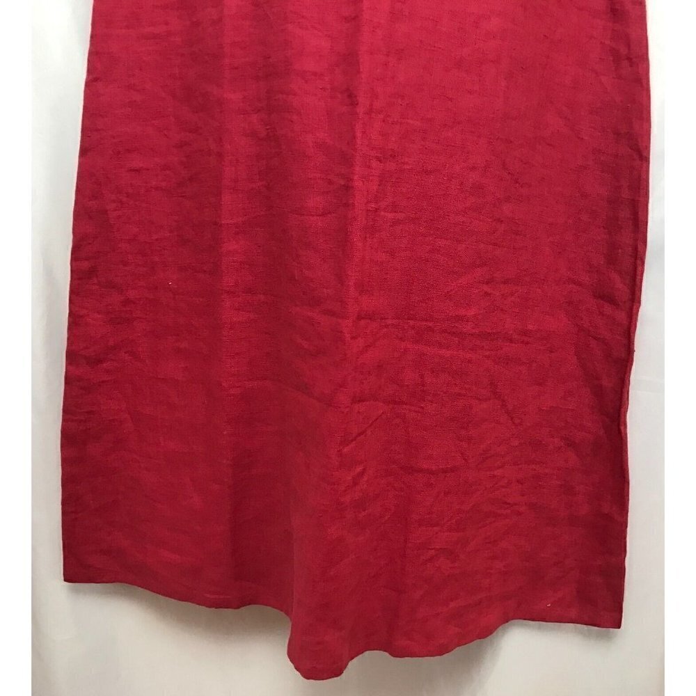 Vintage Red 100% Linen Sleeveless Sheath Maxi Long Dress 10 Collared Willi Wear - Picture 11 of 12